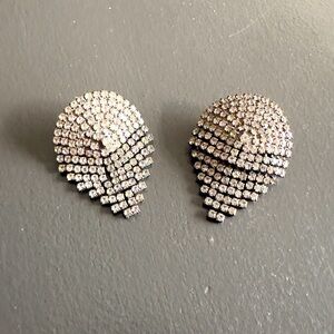 Vintage MUSI Shoe Clips Large Teardrop Rhinestone Silver Tone Signed MUSI 50s